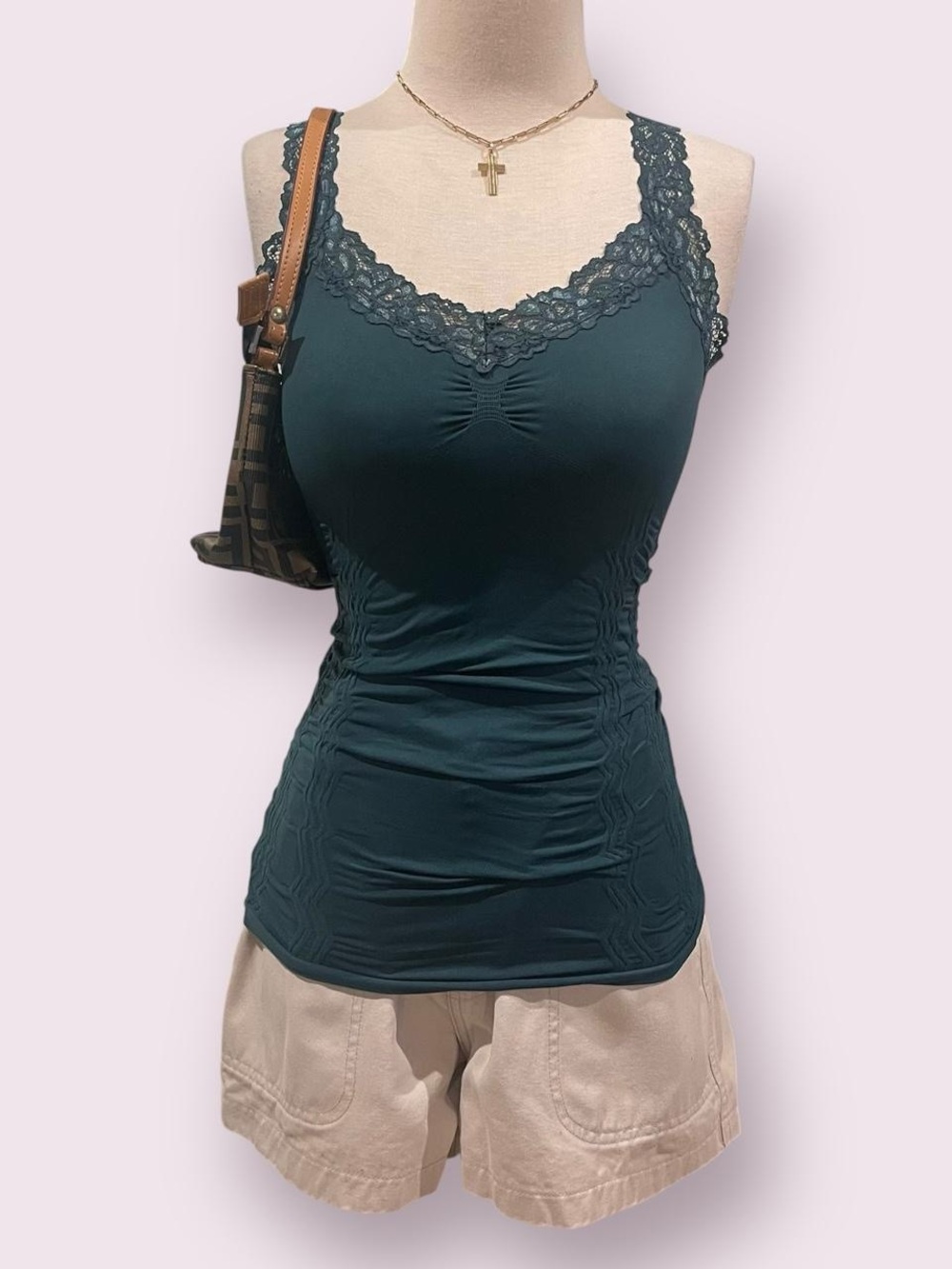 M. Rena Lace-Trim Ruched Camisole — Dark Teal